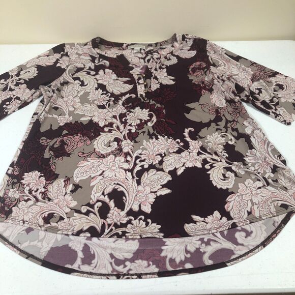 Fairy Grunge Floral AOP Top Blouse Women Burgundy 2XL Frayed Sleeves Boho Grunge - Picture 12 of 13